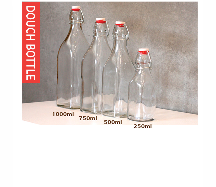 더치보틀 스윙병 250ml, 500ml, 750,ml, 1000ml 의 4가지 종류가 진열되어 있으며 용도와 취향게 맞게 선택해서 
사용하는 내용 으로 사무실, 야외, 카페등에서 사용하는 대표적인 상품이라는 내용의 이미지