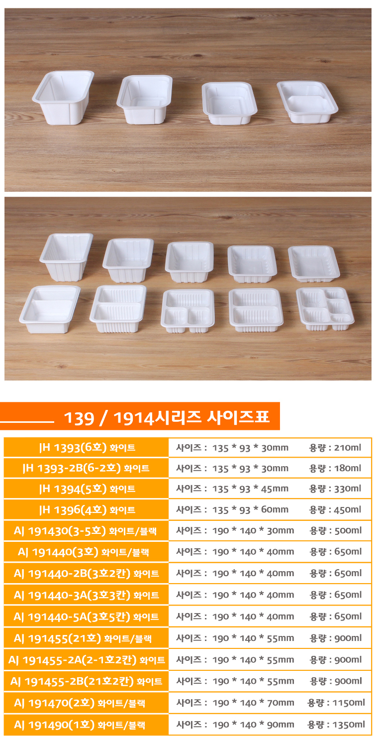 사이즈별로 포장용기가 나란히 놓여있고 상품명 사이즈 용량이 잘 표기된 표가 이며
몰드를 사용 하시어  용기 실링에 사용된다는 이미지