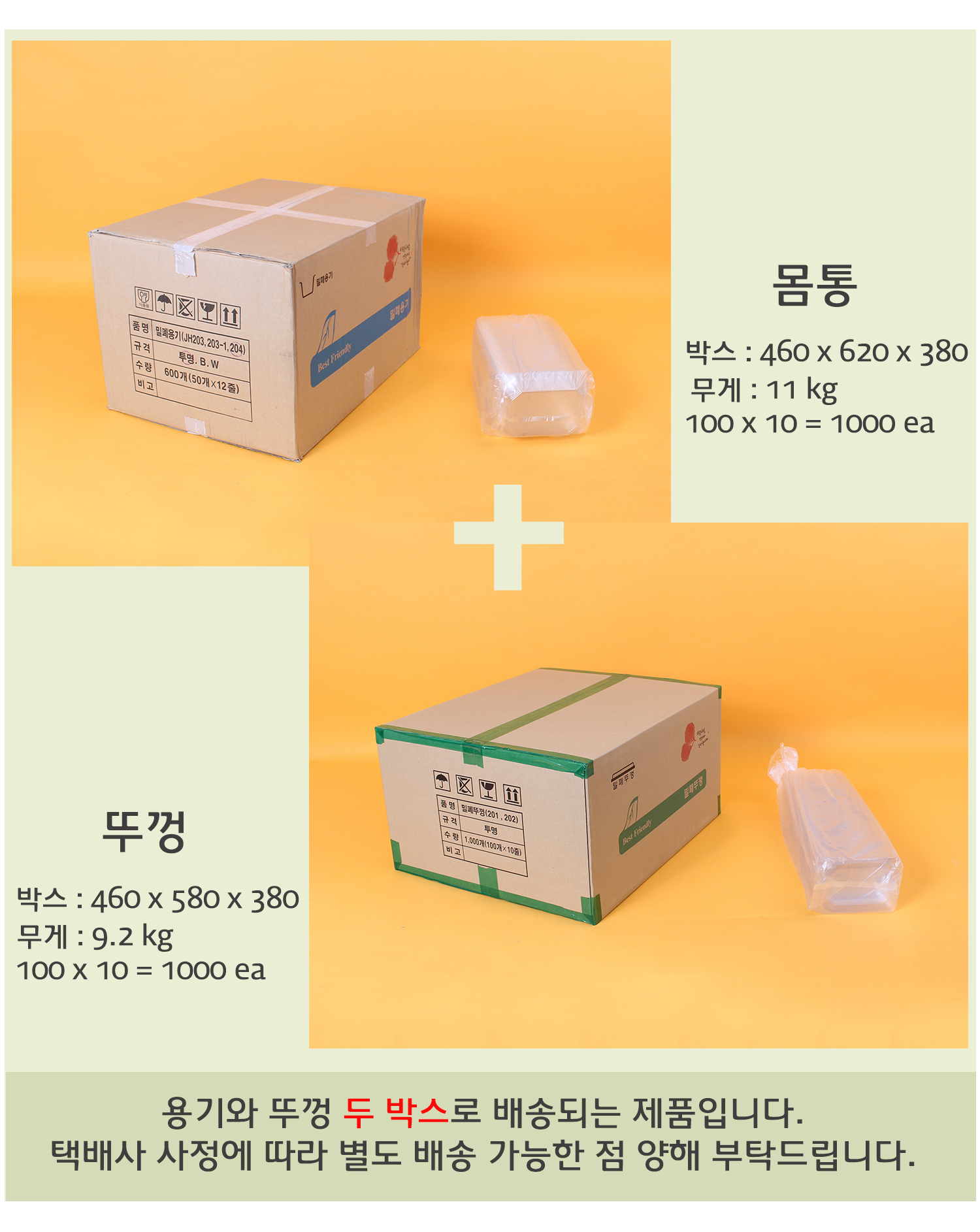 배송되는 박스의 사이즈와 무게가 표기된 이미지가 있고 몸통과 뚜껑이 각각1박스씩 총 두박스가 배송되다는 설명과
배송기간 및 방법에 대한 안내 이미지가 보인다.
