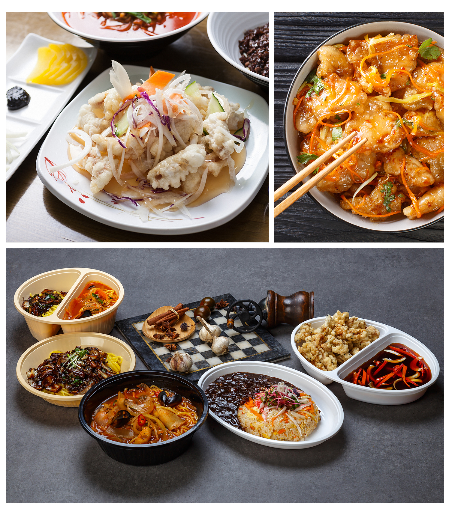 우동, 메밀국수, 냉면등 각종 요리 3분할 이미지